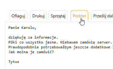 Funkcja dzielenia zgłoszenia w systemie ticketowym