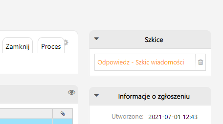 Szkice wiadomości w ramach zgłoszenia w systemie ticketowym