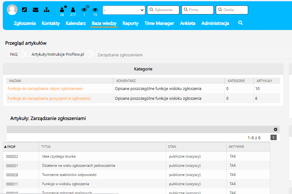 Baza wiedzy w systemie ticketowym