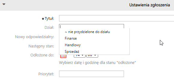 Zmiana działu zgłoszenia