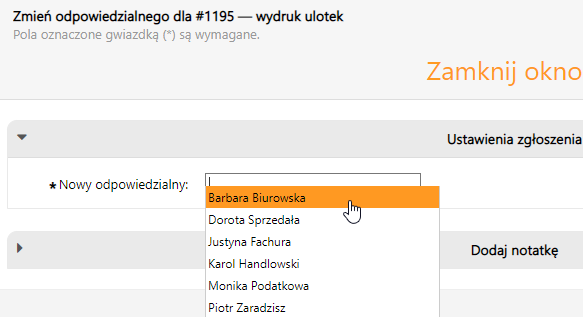 Zmiana odpowiedzialnego